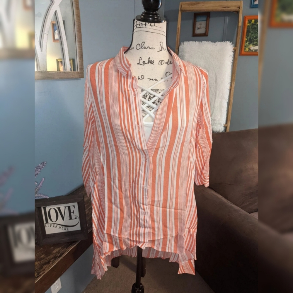 Coral button up tunic